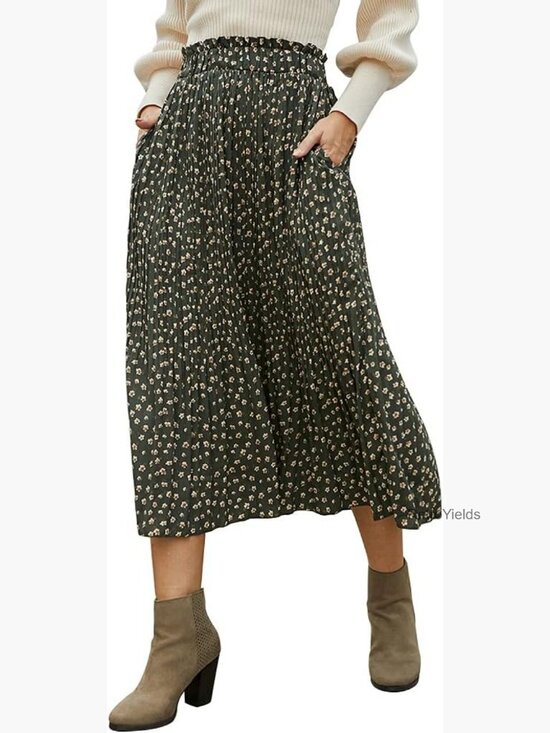 Dresses & Skirts - High Waist Polka Dot Pleated Maxi Midi Skirt with Pockets